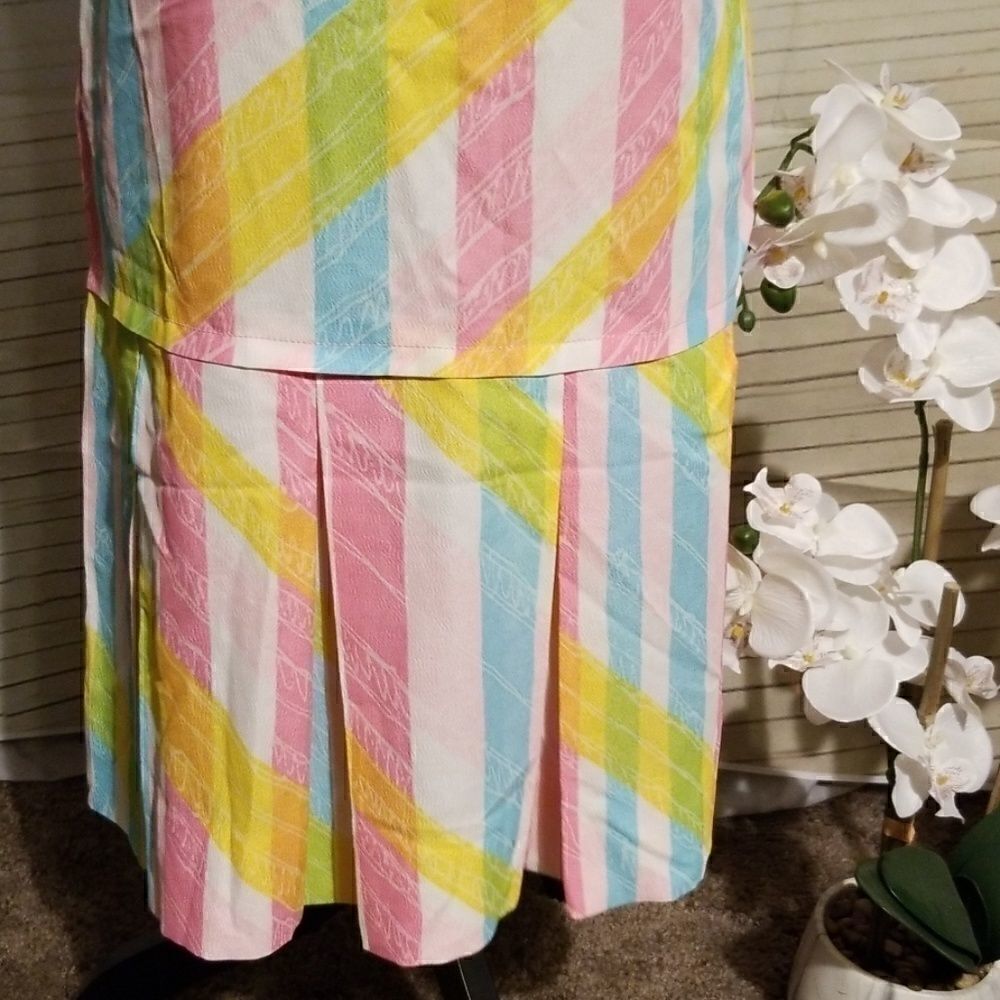 Westbury Fashions VTG Pastel Striped dress with kick pleats - Picture 5 of 8